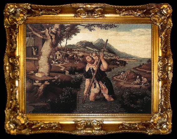 framed  Jan Mostaert Hilly River Landscape with St. Christopher, ta009-2